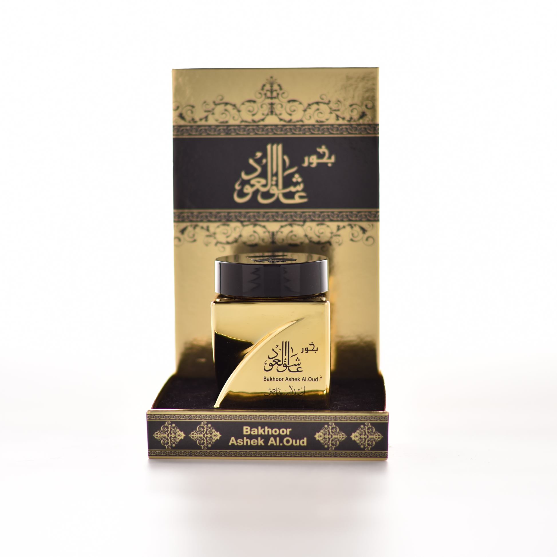 Ashek Al Oud Bakhoor gold. Ashek Al Oud Bakhoor special. front view. 