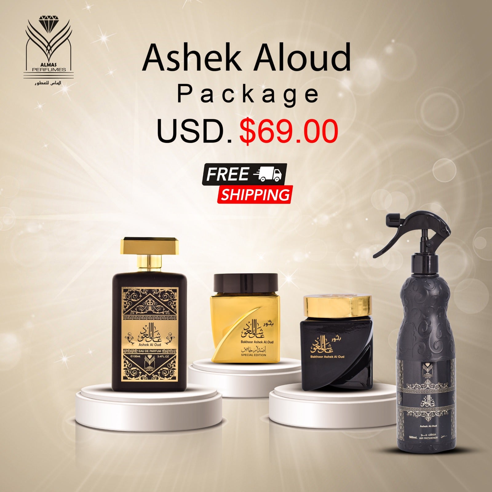 Ashek Al Oud Package. Almas Perfumes.